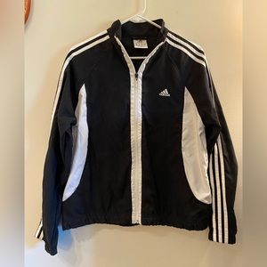 Adidas Lightweight Jacket Women's Size Large Black & White Full-Zip 3-Stripe '06